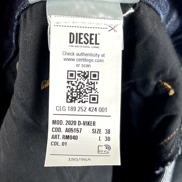 Diesel Stretch Straight Jeans Mens 38x30 Button Fly Dark Wash 2020 D-Viker NWT - Picture 16 of 16